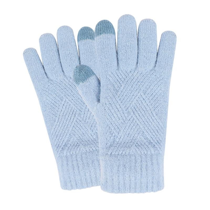 Adult Winter Touch Screen Knitted Gloves for Women Double Layer Plus Velvet Warm Cold proof Five Finger Gloves Riding Anti Slip Gloves for Men