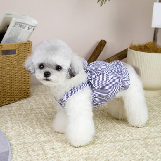 Pet Striped Dress Spring Summer Sleeveless Large Bow Small Dogs Cats Dress Breathable Pet Costume Outfit Apparel