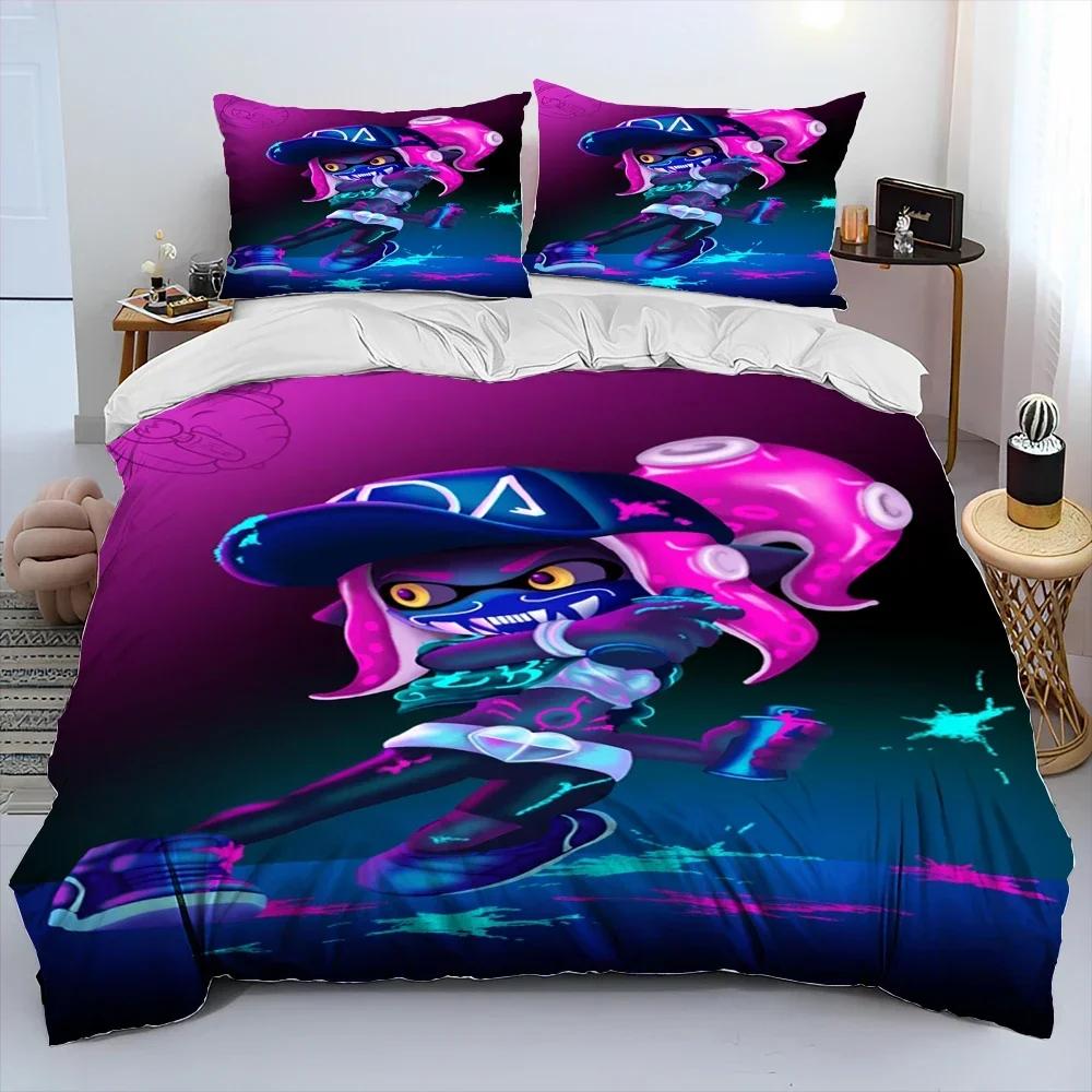 S-Splatoon Spiel Gamer Cartoon Bequeme Bettdecke Bettbezug Kissenbezug Bettwäscheset Kinder Schlafzimmer Dekoration Heimtextil