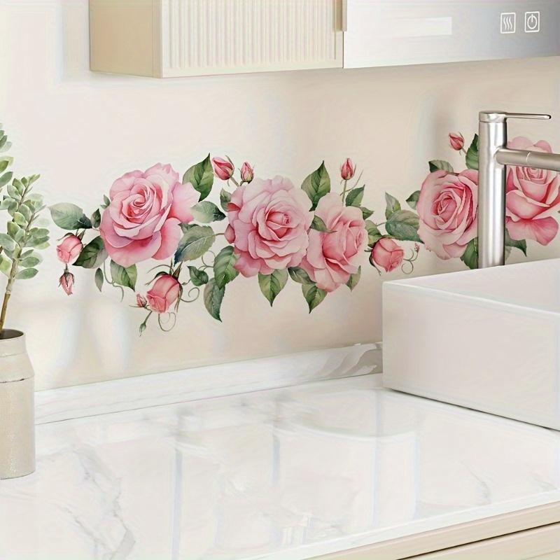 Rose and Green Leaf Floral Wall Sticker, Self-adhesive PVC Waterproof Mural, for Living Room, Bedroom, or Wardrobe Decoration Removable Home Wall Art