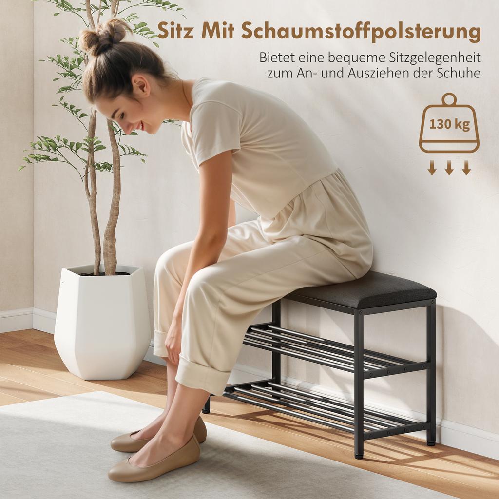 Schoenenbank met zitvlak, bank met opbergruimte, schoenenrek met 2 open vakken, bank 81 x 31 x 50 cm zwart