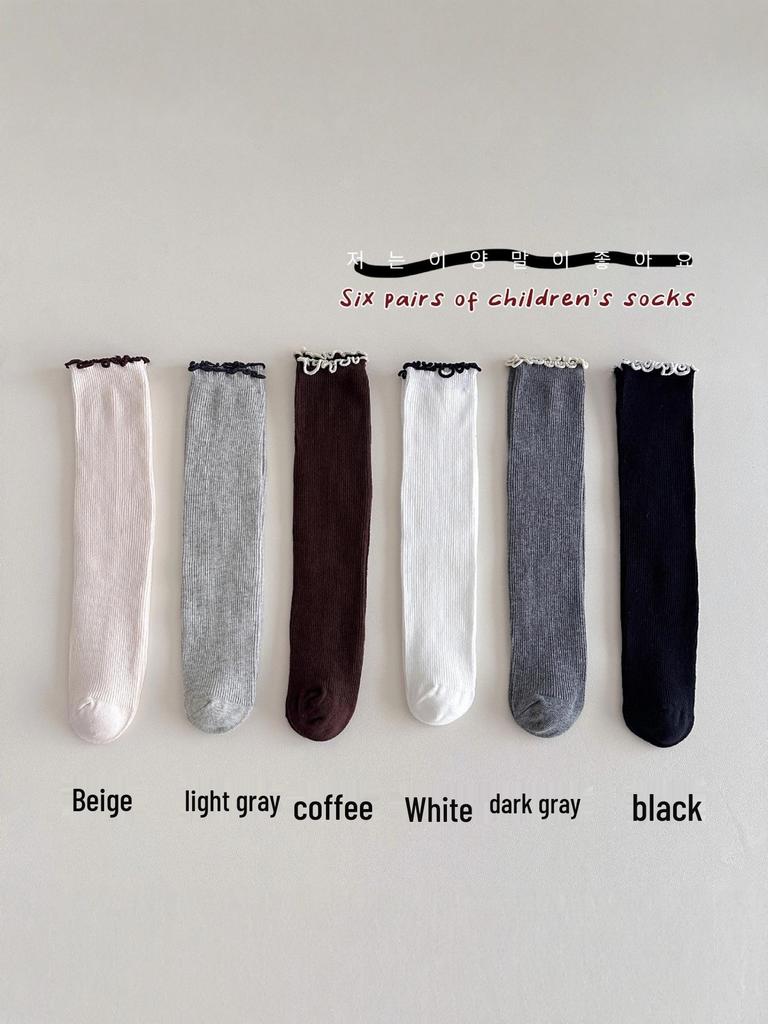 New Autumn & Winter Girls' Lace Ruffle Edge Mid-Calf Socks - Solid Color Princess Style