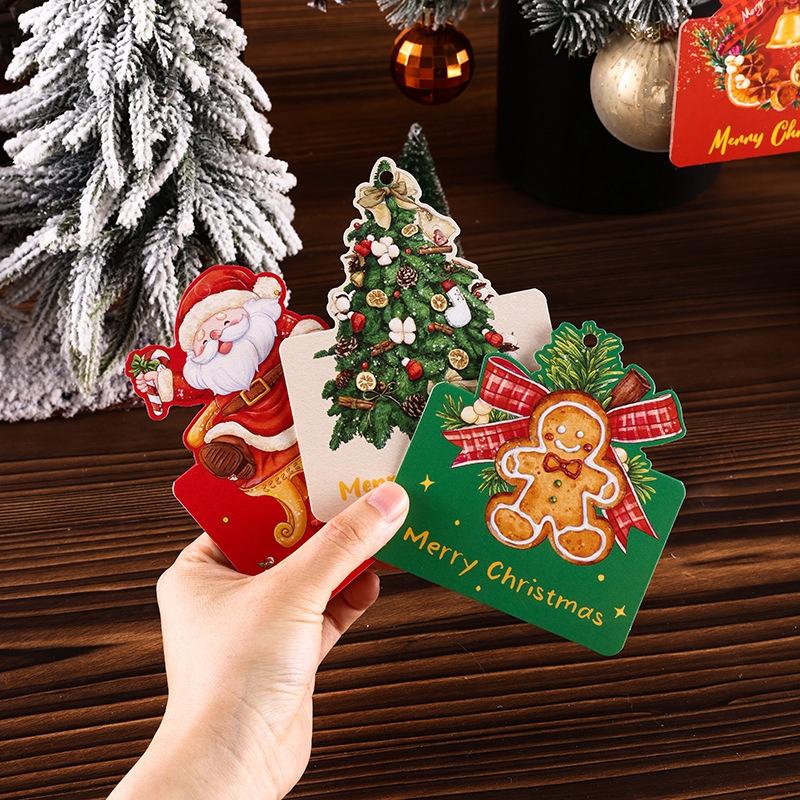 Merry Christmas Greeting Cards New Year 2025 Blessing Postcard Navidad Foldable Greeting Cards Xmas Tree Party Hanging Decor