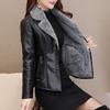 Winter Autumn Women Short Leather Jacket Slim Fit Cardigan Coat Outerwear Lady Short Jacket Plush Lapels Faux Faux Leather Jacket