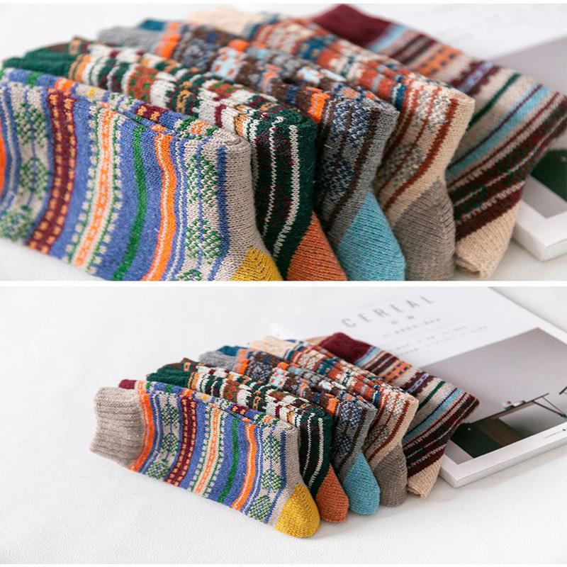 Mens High Quality Pairs 5 Wool Socks Stripe Casual Thick Winter Warm Socks Male New
