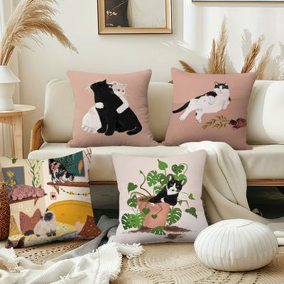 Cute Cat Kawaii Cushion Cover Pillowcase DoubleSided Printing Sofa Cushion Bedroom Bedside PillowCover
