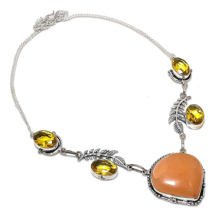 

Natural Orange Aventurine, Citrine 925 Sterling Silver Jewelry Necklace 18 T9P70