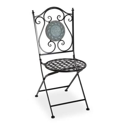 Garden, Balcony or Terrace Chair Trumpington - 92 X 50 X 39 Cm - with Mosaic Pattern In Metal - Black and Turquoise - Versa