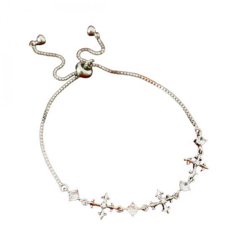 Elegant Zircon Cross Iris Flower Bracelet Women Minimalist Chic Tone Statement Jewelry