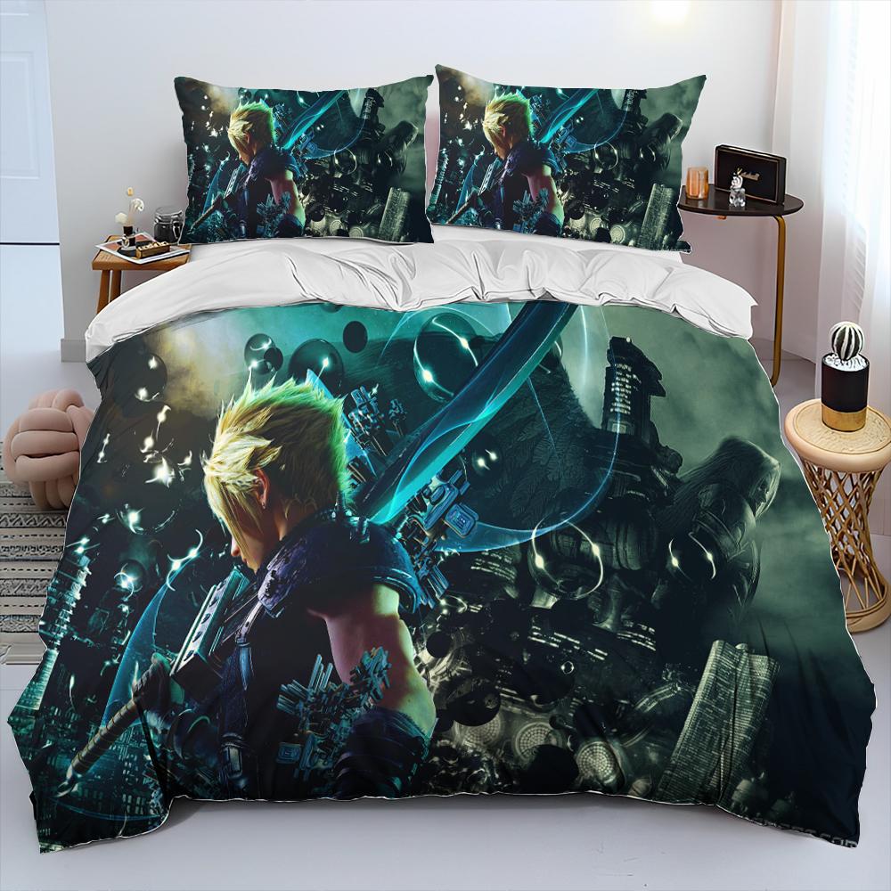 Serie Final Fantasy Giochi Cartone Animato Piumone Set Biancheria da Letto Copripiumino Set Letto Coperta FederaLetto Matrimoniale Queen Size Set Biancheria da Letto