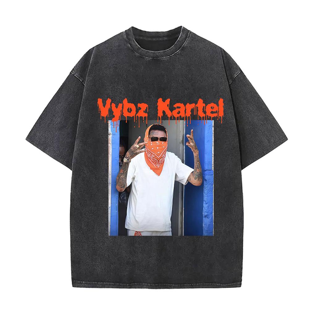 Vintage Gewassen Vybz Kartel Wereldtournee 2025 Merchandise T-shirt Heren Gotische Hip Hop Oversized T-shirts 100% Katoen T-shirt Streetwear
