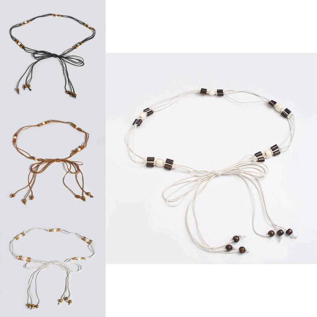 Bohemian Waist Rope Belt With Wooden Beads For Casual Summer Festival Wear
