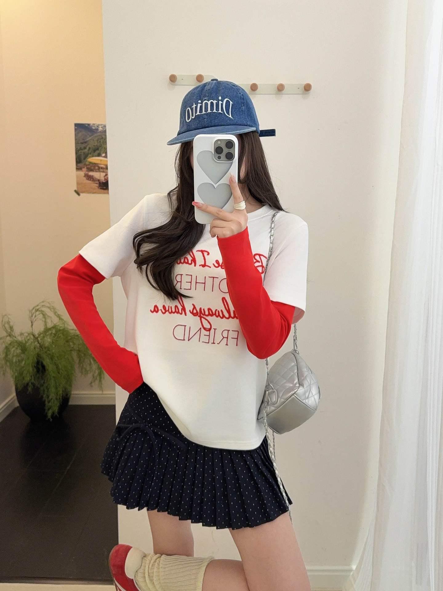 

Korean Style Embroidered Two-in-One Color Block Long Sleeve Women s Top - New Spring Arrival, Stylish & Versatile. Medium