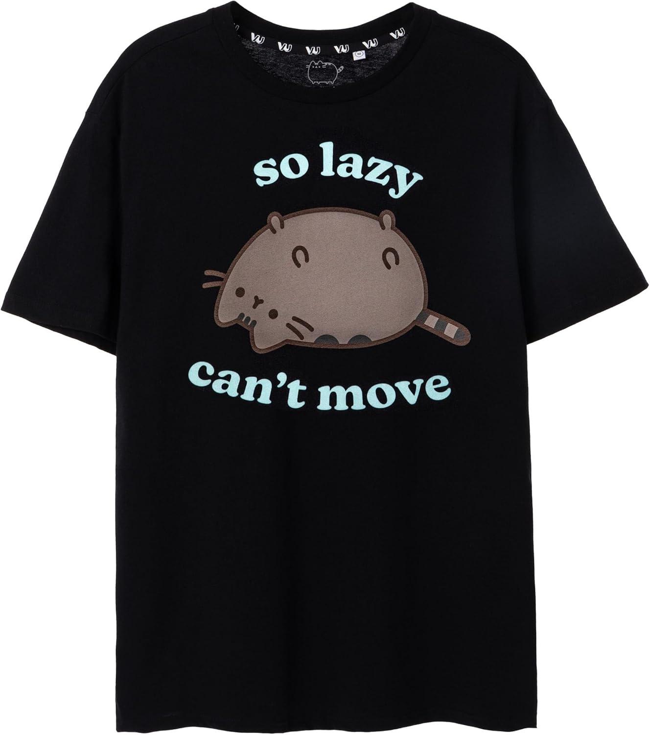 Женская футболка Pusheen с принтом для женщин _ Свободная милая футболка с котенком с коротким рукавом _ Взрослая одежда с интернет-котом Топ XXXXXL чёрный