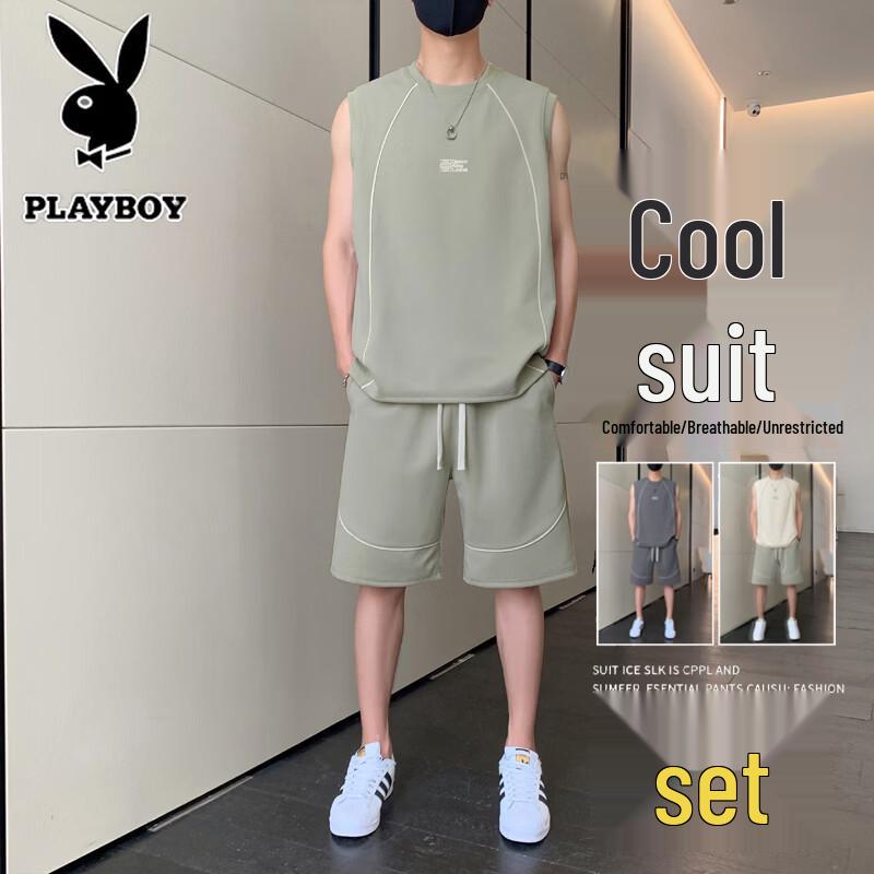 PLAYBOY Men s Summer Casual Sportswear Two-Piece Set 2XL
