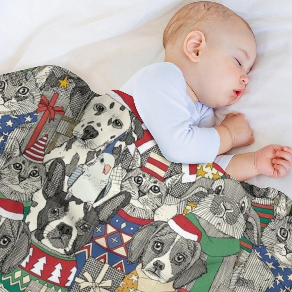Christmas Pets Throw Blanket Multi Purpose Soft Warm Blanket for Home Travel