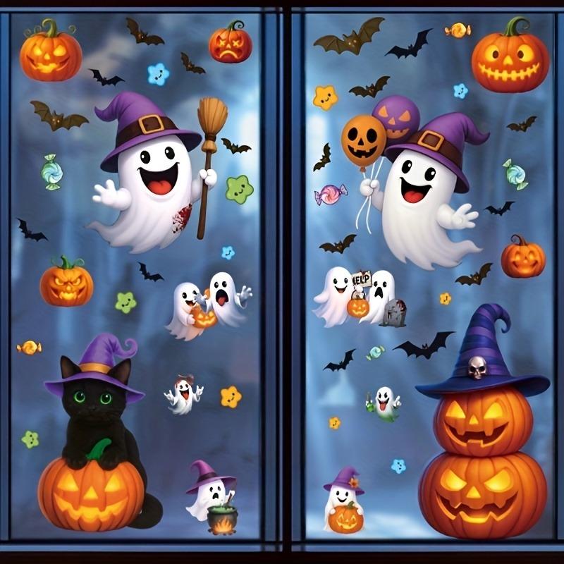 1PACK Halloween pumpkin glass sticker, exquisite holiday party decoration arrangement candy pumpkin lamp black cat window sticker