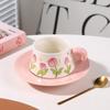 Watercolor Tulip Ceramic Coffee Cup Set with Saucer