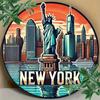 Vintage NYC Skyline Metal Wall Art Modern Aluminum Gold Statue Of Liberty