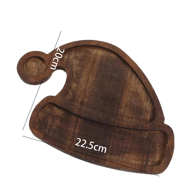 Christmas Themed Tray Wood Dessert Cake Plate Christmas Tree Hat Fruit Platter for Kitchen Baking Counter Home Decoration Tools