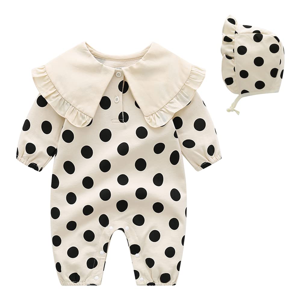 

Baby nest Baby Long Sleeve Coverall with Easy Newborn Baby Polka Size Ages Months Girls Romper, 100% Cotton, Cap, Open-Front Design, Changing, Soft,