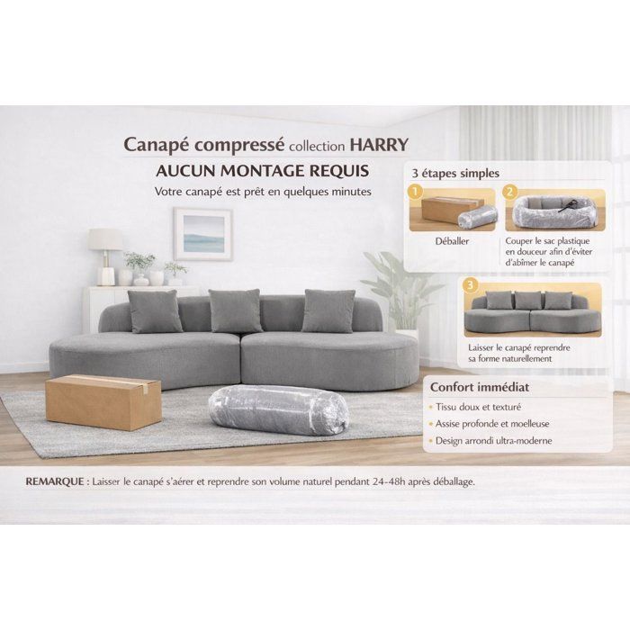 Modular Compressed Sofa - 4 Places - HARRY - Hazelnut Brown Fabric - 313 X 134 X 75 Cm