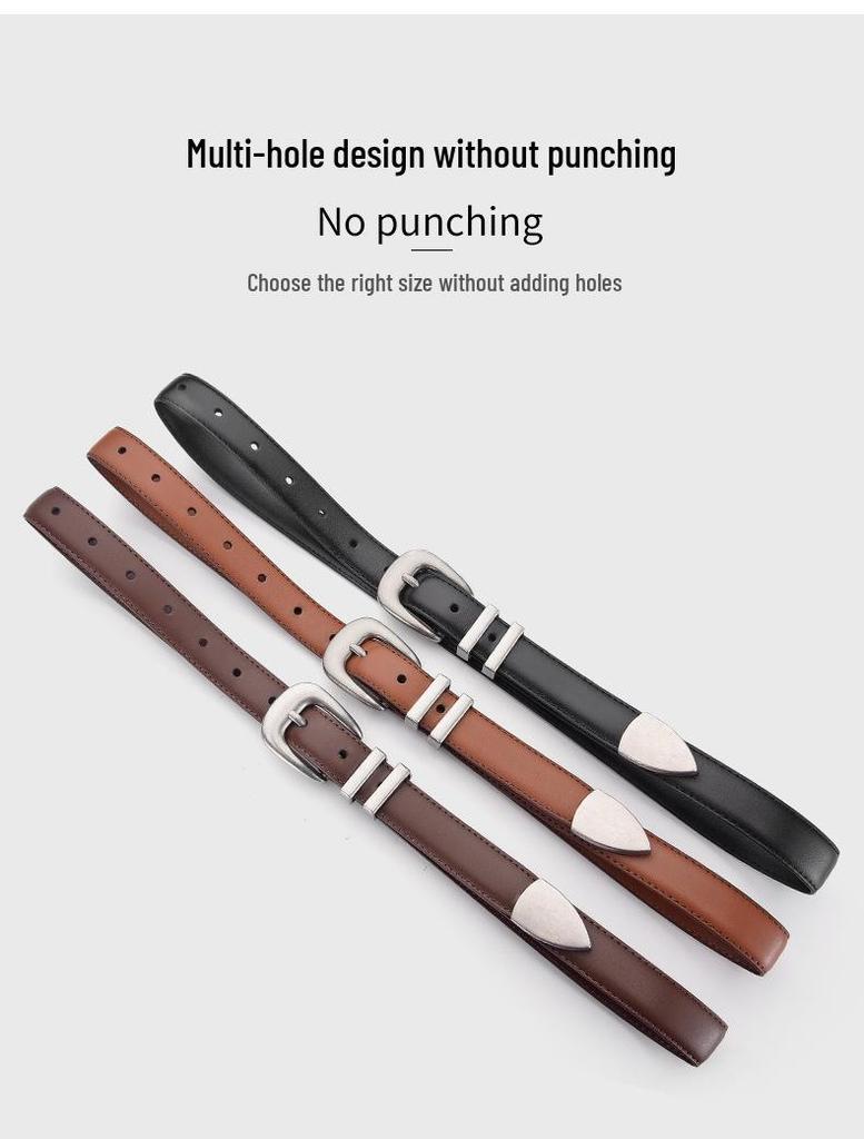 Ceinture pour femme en cuir véritable avec boucle fer à cheval, polyvalente, amincissante et tendance style coréen pour jeans, cuir de vache noir.