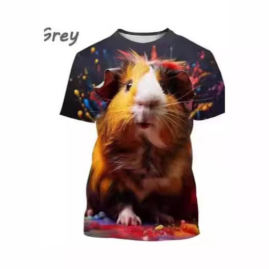 Süßes Hamster-Muster T-Shirt, 3D-bedrucktes kurzärmeliges T-Shirt für Herren und Damen, extra große Größe Hip-Hop T