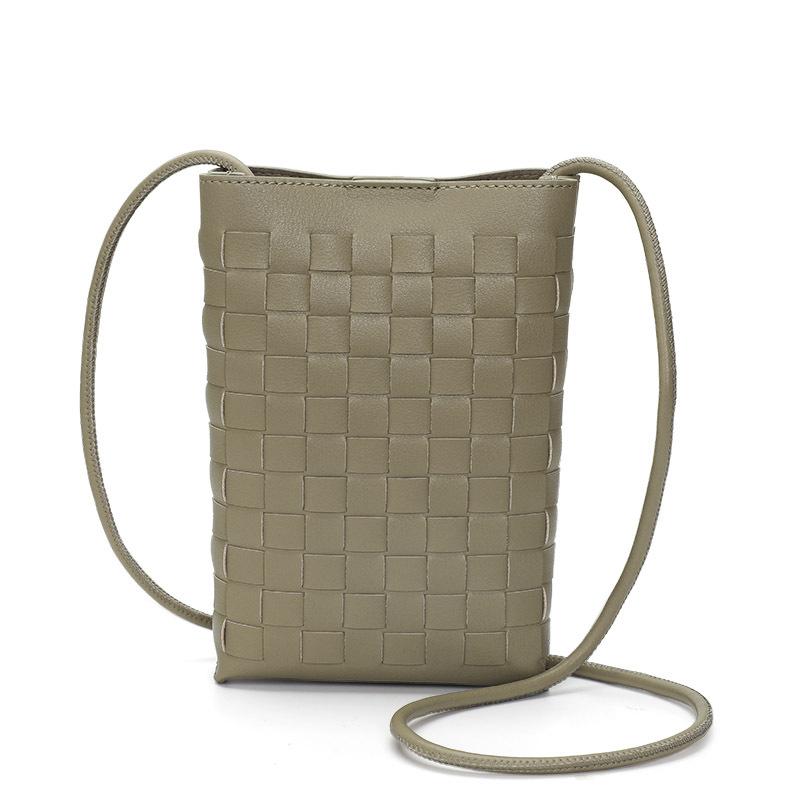 Korean Version of Versatile Woven Cowhide Mobile Phone Bag New Genuine Leather Small Bag Texture Mini Crossbody Women's Bag