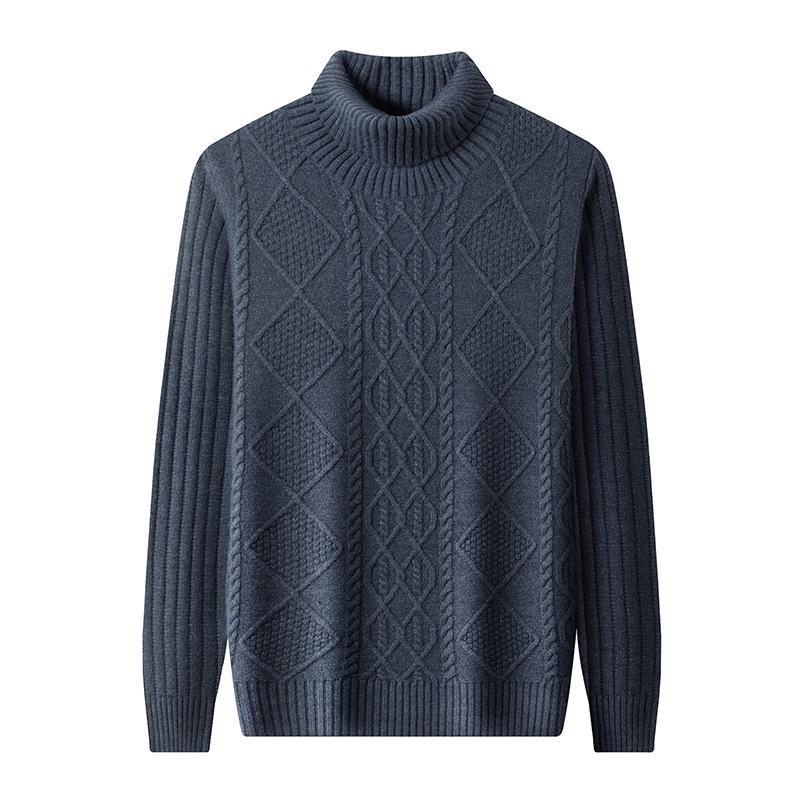 2025 Winter Korean Style Men's High-Neck Jacquard Sweater - Casual Knit Base Layer for Middle-Aged & Young