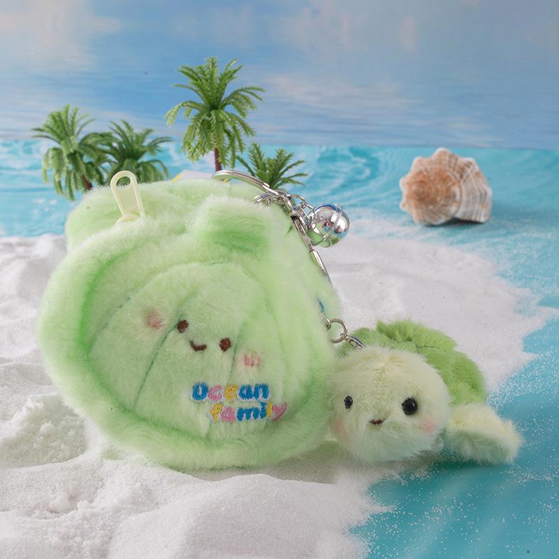 Mini Turtle & Nesting Crab Plush Keychain - Marine Life Parent-Child Doll Set