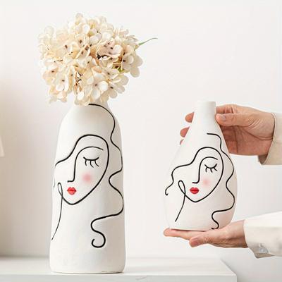 Nordische Handbemalte Gesichts Kreative Keramikvase Haus Wohnzimmer Dekor Blumenvase Geschenk