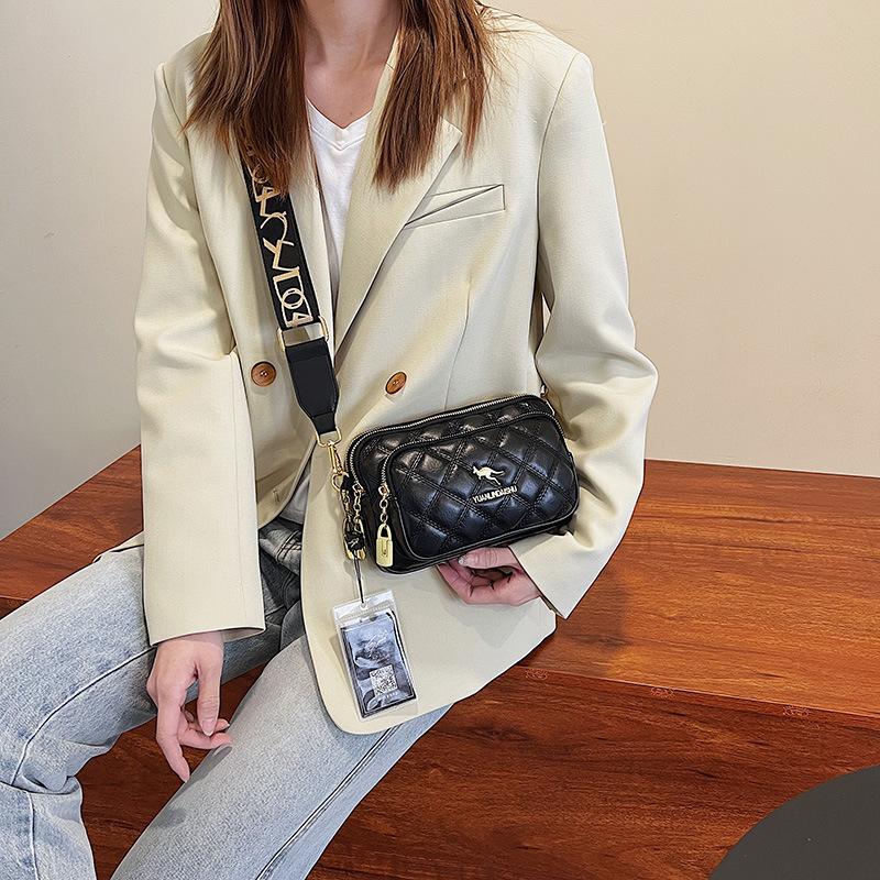 Argyle-Muster Einfache Schultertasche Mehrere Fächer Umhängetaschen Reißverschluss Damen Ledertasche