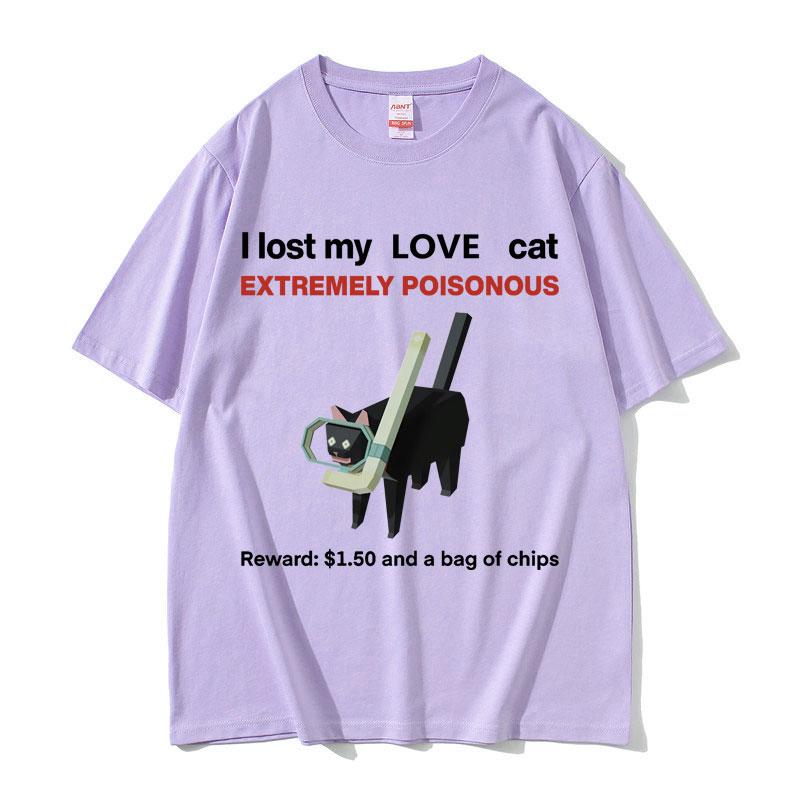 Zgubiłem mojego kota miłości Śmieszne Czarne Koty Mem Koszulki Unisex Damskie Codzienne Bawełniane Vintage Krótki Rękaw Koszulki Oversize Unisex