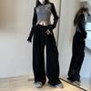 Women's White Casual Pants Trousers High Waist Cargo Sports Drawstring Baggy Wide Leg Pants For Women Streetwear Sweatpants