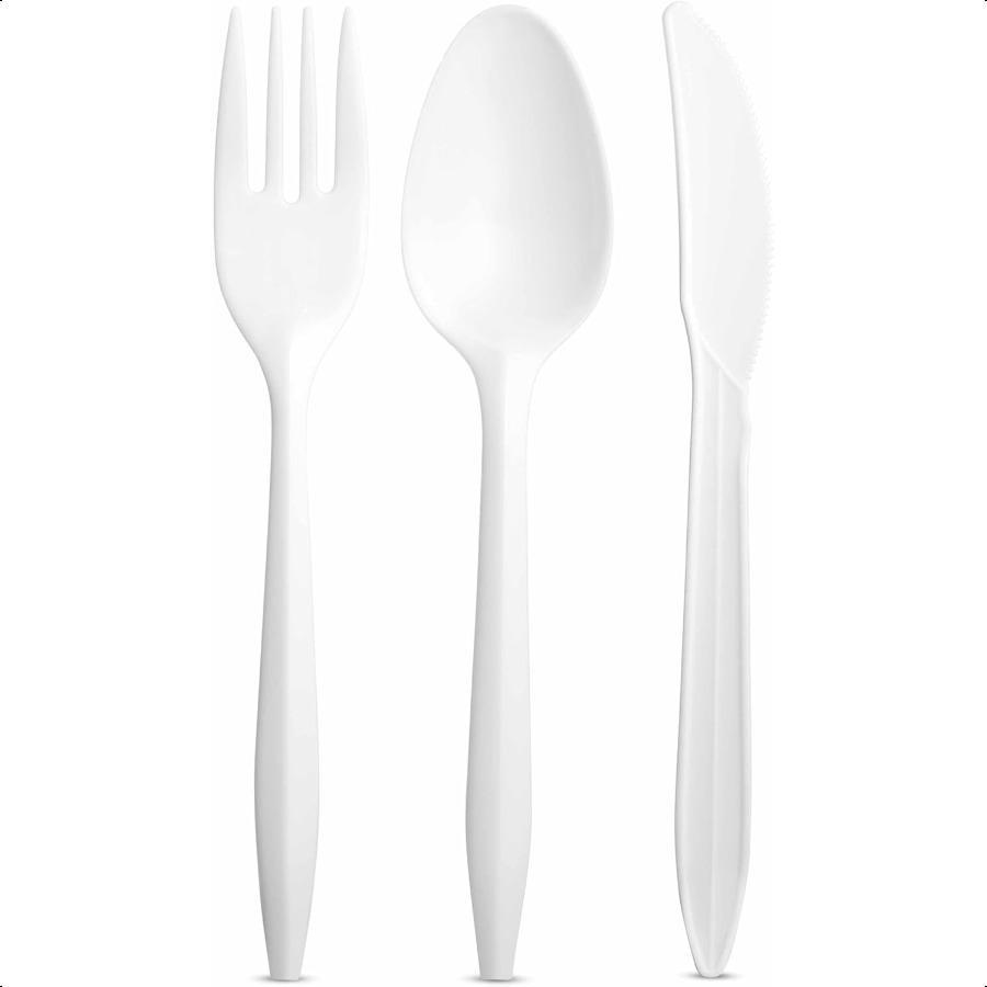 1000 Count White Silverware Set 334 Plastic Forks 333 Spoons 333 Knives Medium Weight BPA Free Disposable Plastic Cutlery Set B