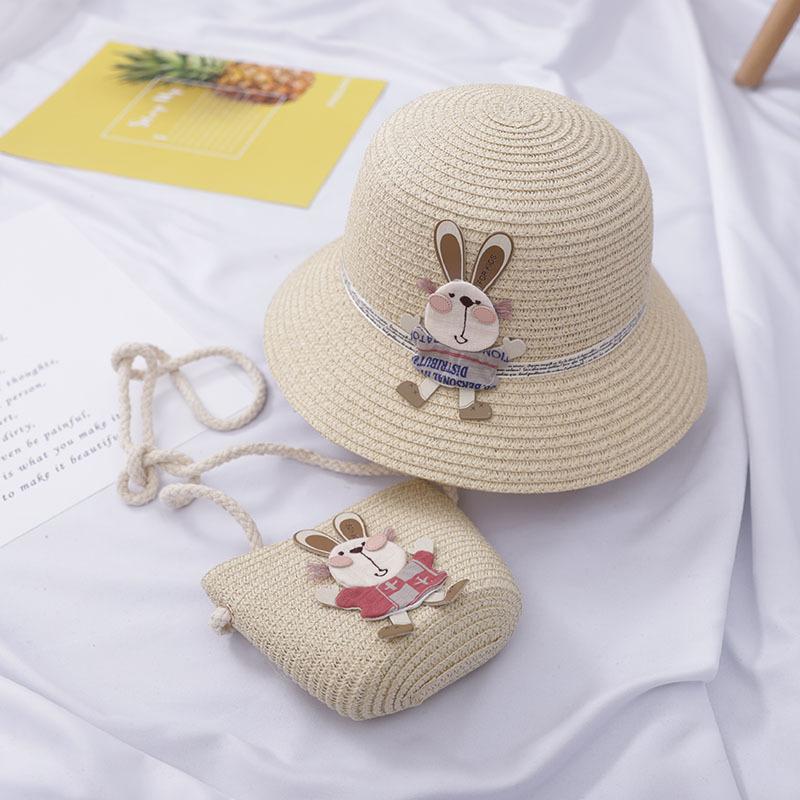 Summer Baby Straw Hat With Handbag Flower Breathable Beach Hat Bags Kids Hat Boy Girls Sun Visor UV Protection Panama Hat