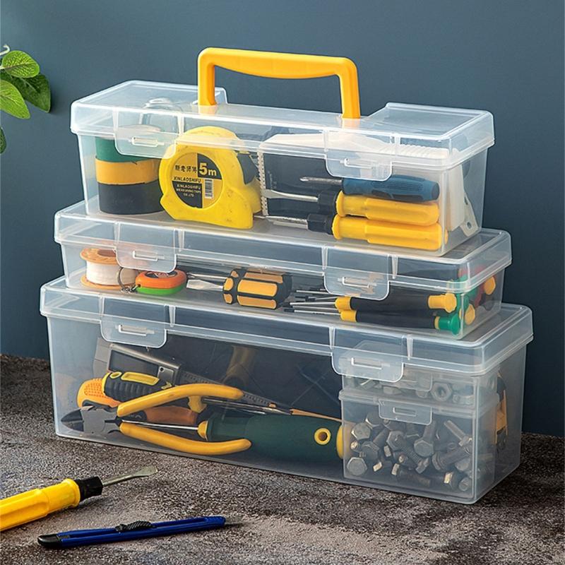 Multipurpose Transparent Organiser Box For Home Repair Tool Easy Carry Handle And Plastic Construction Toolbox