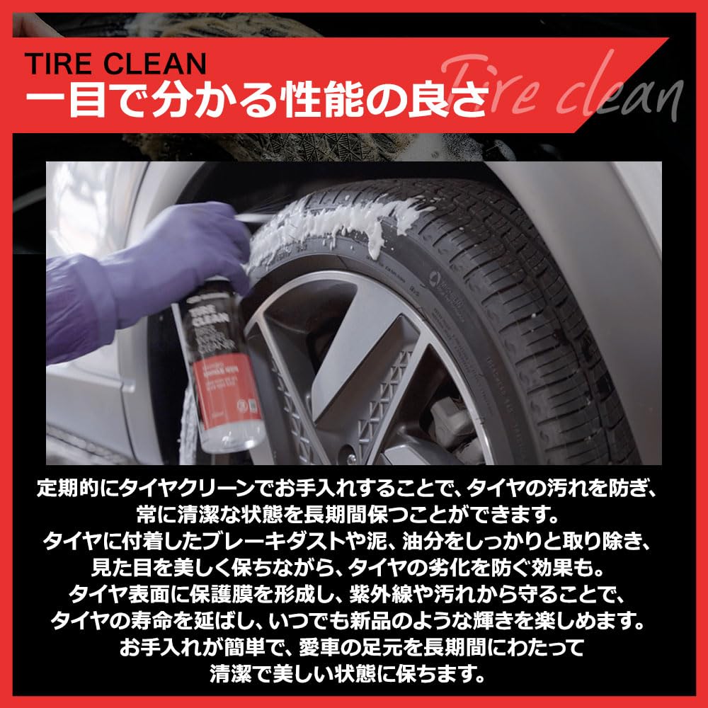 GLOSSBRO Tire Clean thoroughly removes stubborn dirt from tires and Gentle on it prevents deterioration and restores the original Powerful and brake