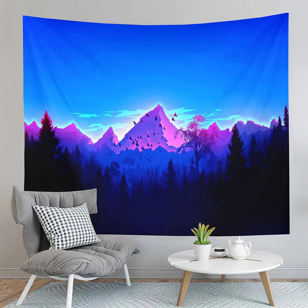 Abstract Snow Mountain Tapestry Nature Sunset Tapestry Purple Sky Tapestry Wall Hanging Tapestries Art Living Room Bedroom Dorm