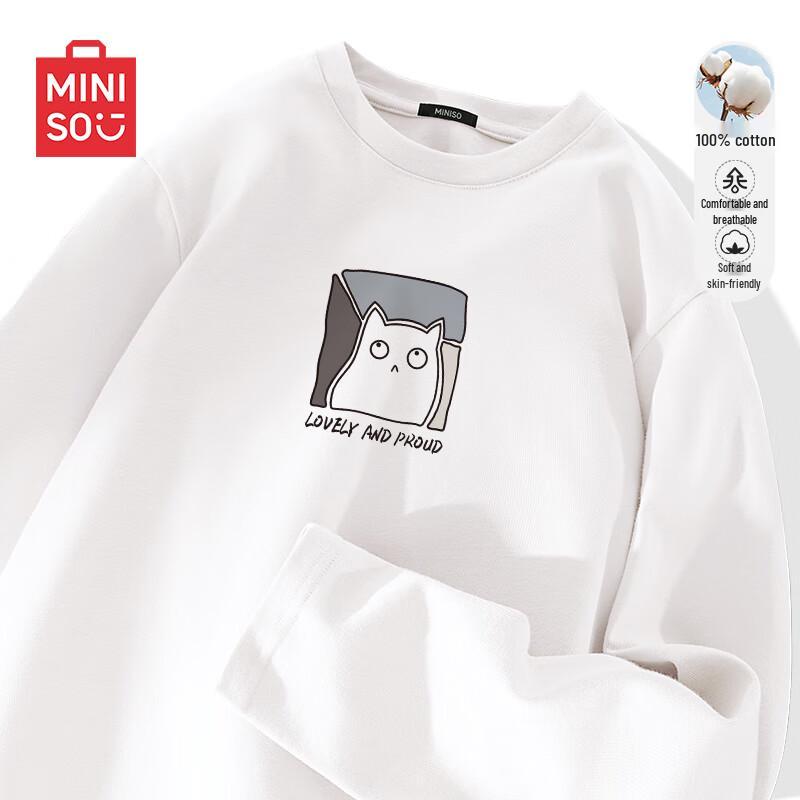 MINISO Men's Loose-Fit Pure Cotton Long Sleeve T-Shirt