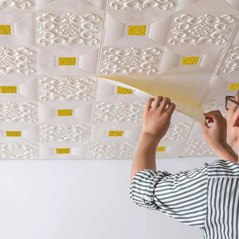 10pcs Ceiling Wallpaper 3D Brick Pattern Wall Sticker Self-Adhesive Panel Waterproof Living Room Wallpaper Home Wall Decoration