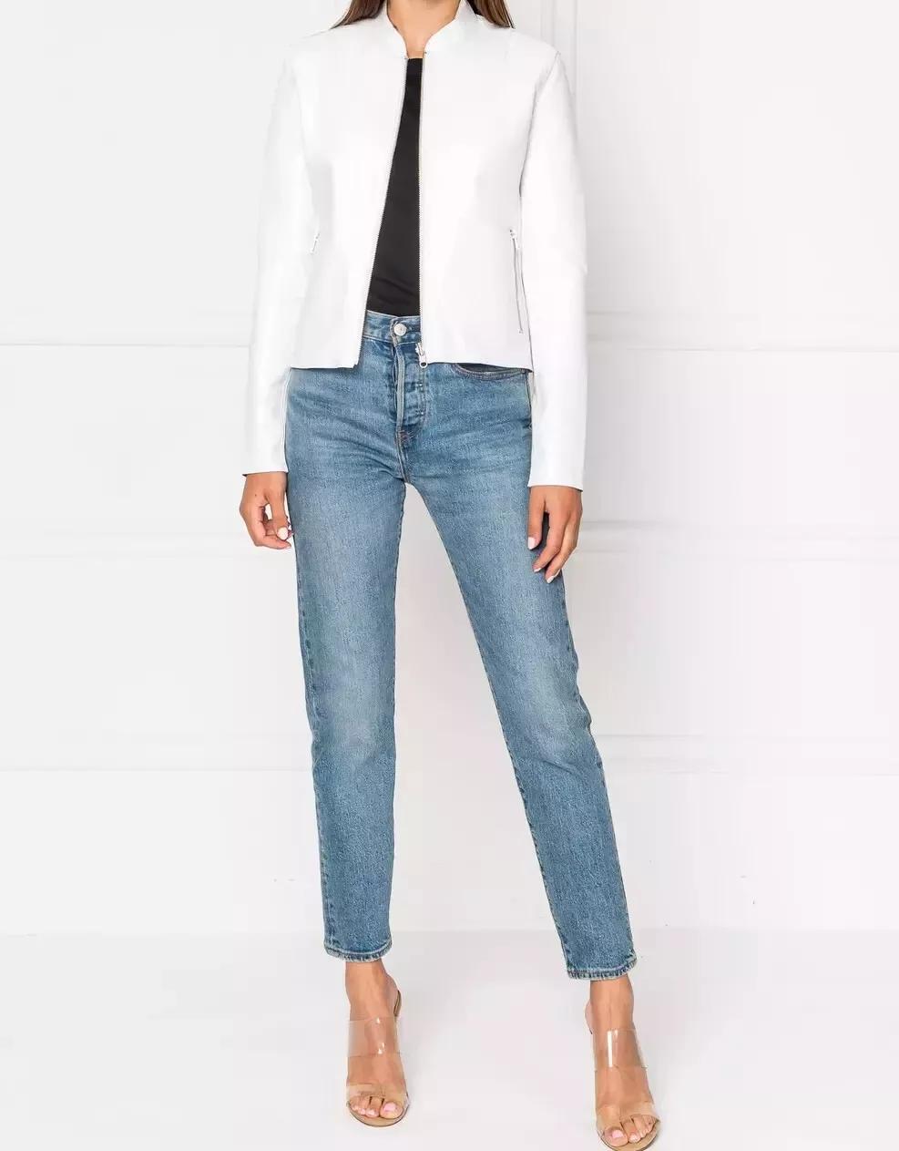 

Женская белая куртка из натуральной овчины ручной работы стильная байкерская мотоциклетная XL