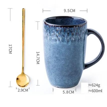 600ml Europe Retro Ceramic Mug With Spoon Coffee Creative Office Office Tea cup Drink Drinkware Couples Gift
