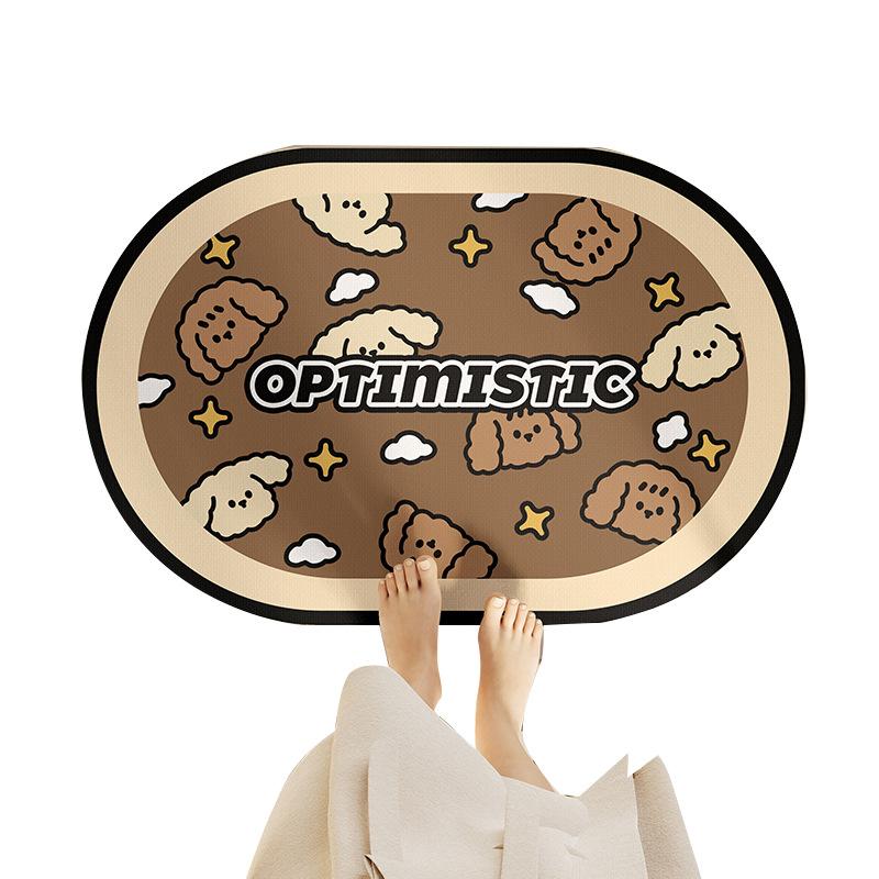 Cartoon Puppy Bathroom Diatom Mud Floor Mat Water Absorption Non-slip Wear-resistant Bathroom Household Oval Door Mat Toilet Mat
