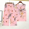 2 Teile/satz Frauen Weste Hosen Set Blumendruck Rundhals ärmellose lose plissierte elastische Taille weites Bein lässige Homewear Mutter mittleren Alters Pyjama-Set