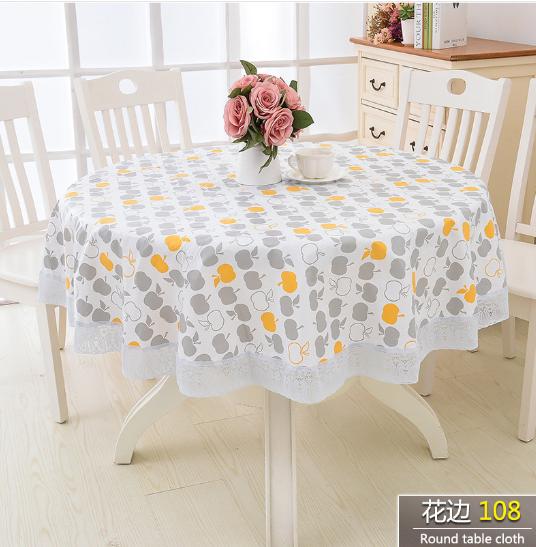 Pvc Hotel Waterproof Tablecloth Printed Oil Resistant Large Circular Table Cloth Hotel Plastic Round Table Cover With Lace Hem