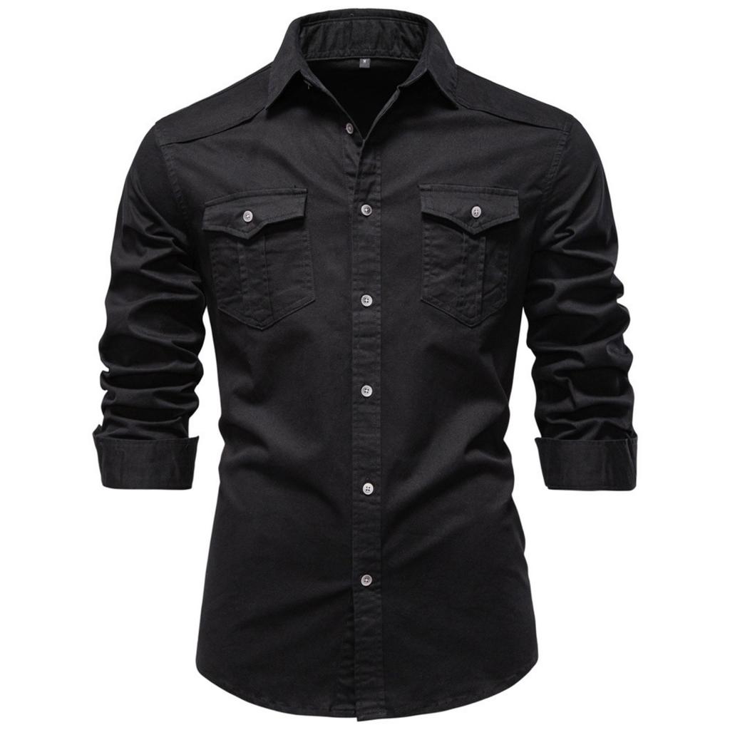 Men's -color Casual Fashionable Long-sleeved Button-down Work- Collar Shirt