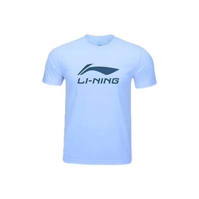 Li Ning Logo Estampa de Letras Fresca Secagem Rápida Respirável Versátil Gola Redonda Pulôver Manga Curta Camiseta Masculina Camisetas Azul Rio de Gelo ATSU493-7
