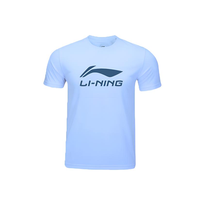 Li Ning Logo Letter Print Cool Quick-Dry Breathable Versatile Round Neck Pullover Short Sleeve T-Shirt Men T-Shirts Ice-River-Blue ATSU493-7